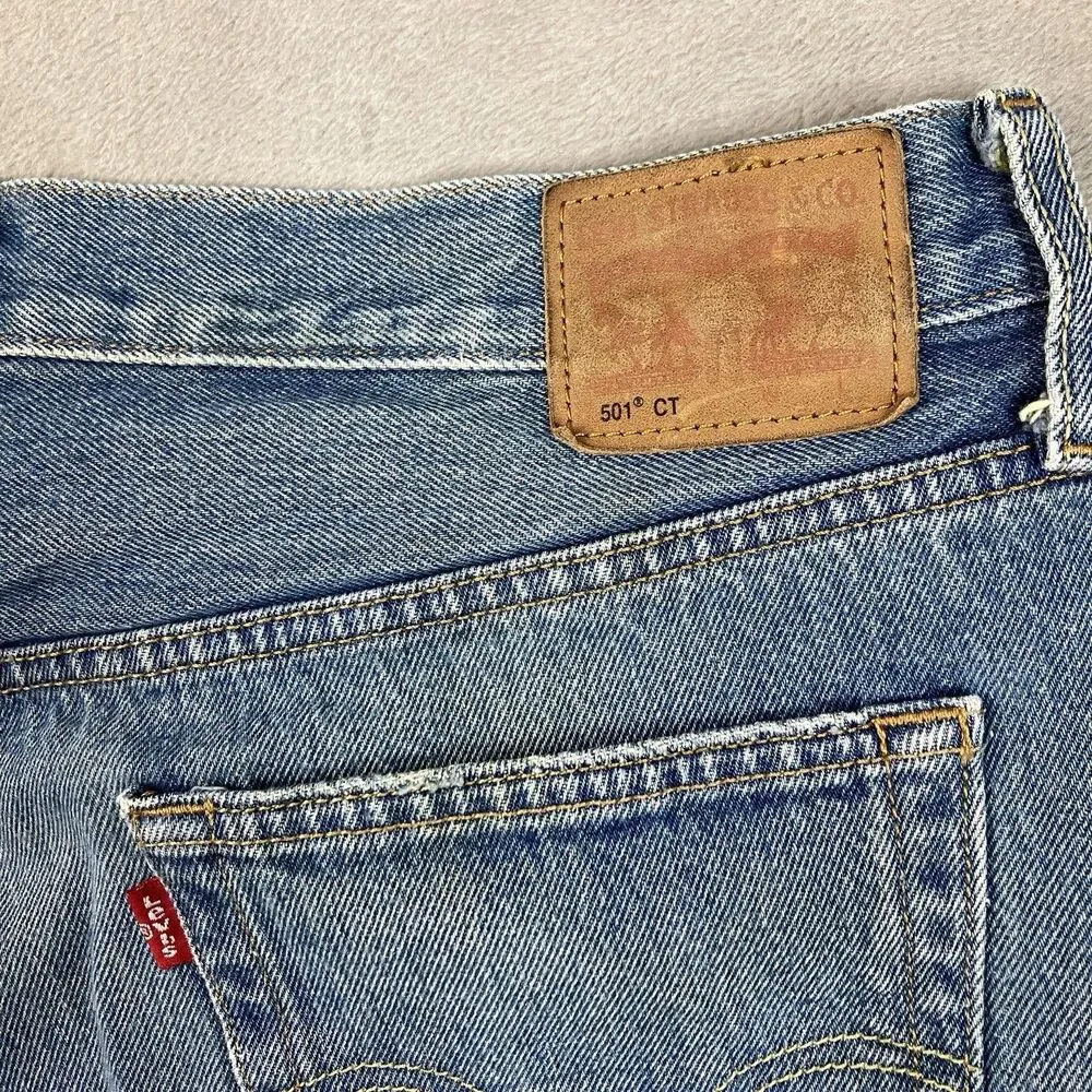 Levis 501 CT Mens Jeans 34x27** Blue Denim Tapered Workwear Utility Distressed